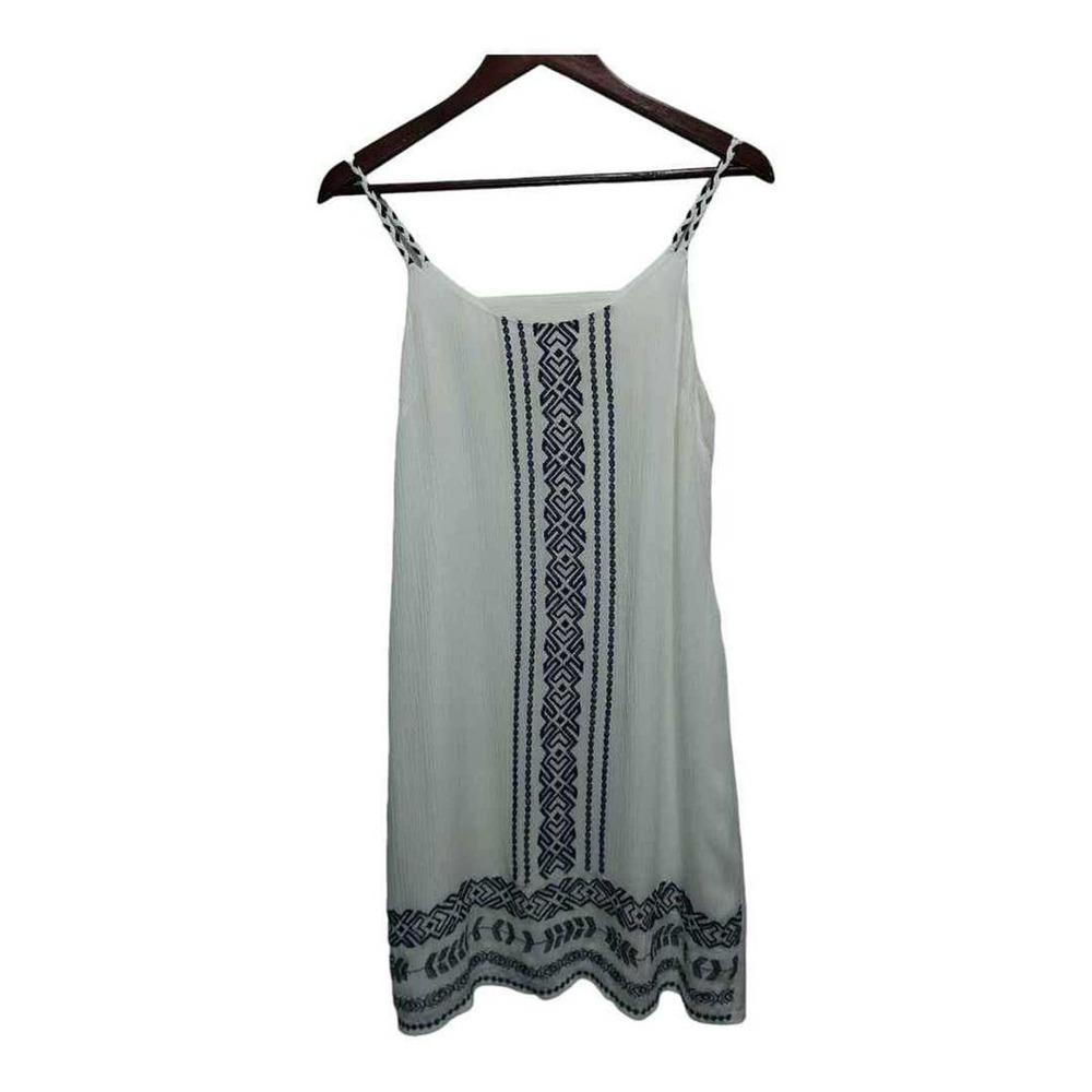 Beautiful blue‎ & white embroidered dress by Skies Are Blue.  Size Medium